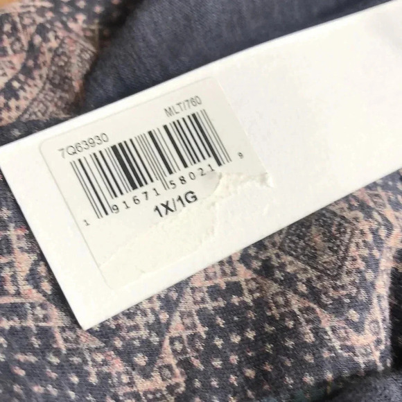 Lucky Brand gray blue red muted Aztec print front tie top 1X New with Tags - Picture 9 of 9